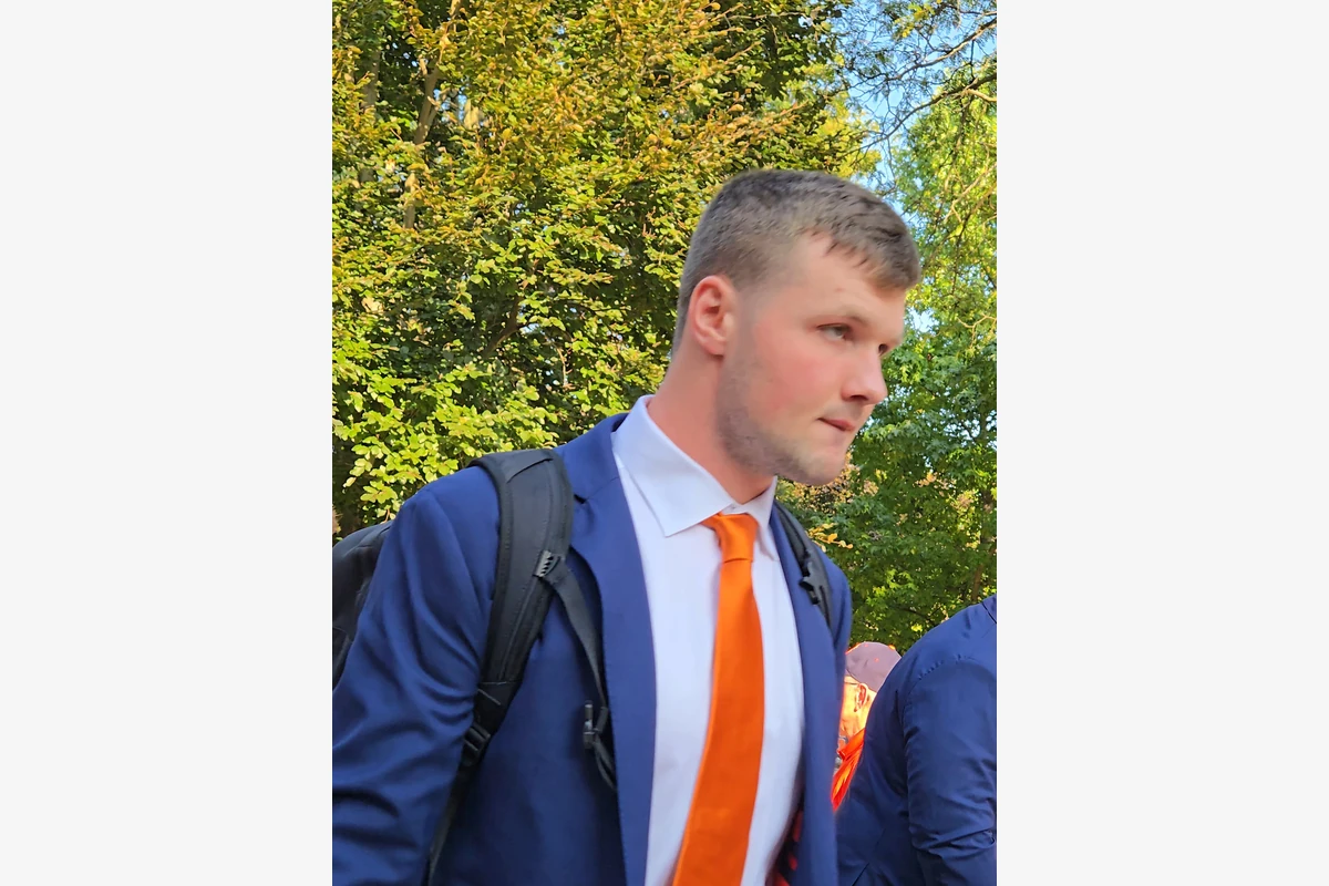 Kyle McCord of the 2024 Syracuse Orange football team participates in the pregame Quad Walk event on September 20, 2024, passing by fans gathered in front of Hendricks Chapel at the Shaw Quadrangle.